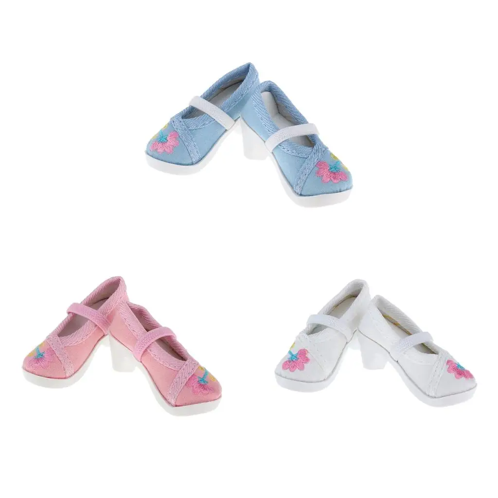 Chaussures à talons de poupée exquises, matériel en tissu, broderie décontractée, chaussures de poupée BJD pour