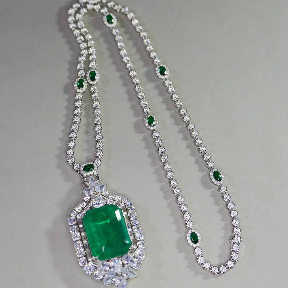 Imagem -04 - Kqdance Grande 20*26 mm Verde Pedra Laboratório Esmeralda Pingente para Todos-combinando cz Diamantes Tênis Corrente Colares Jóias de Casamento Mulher