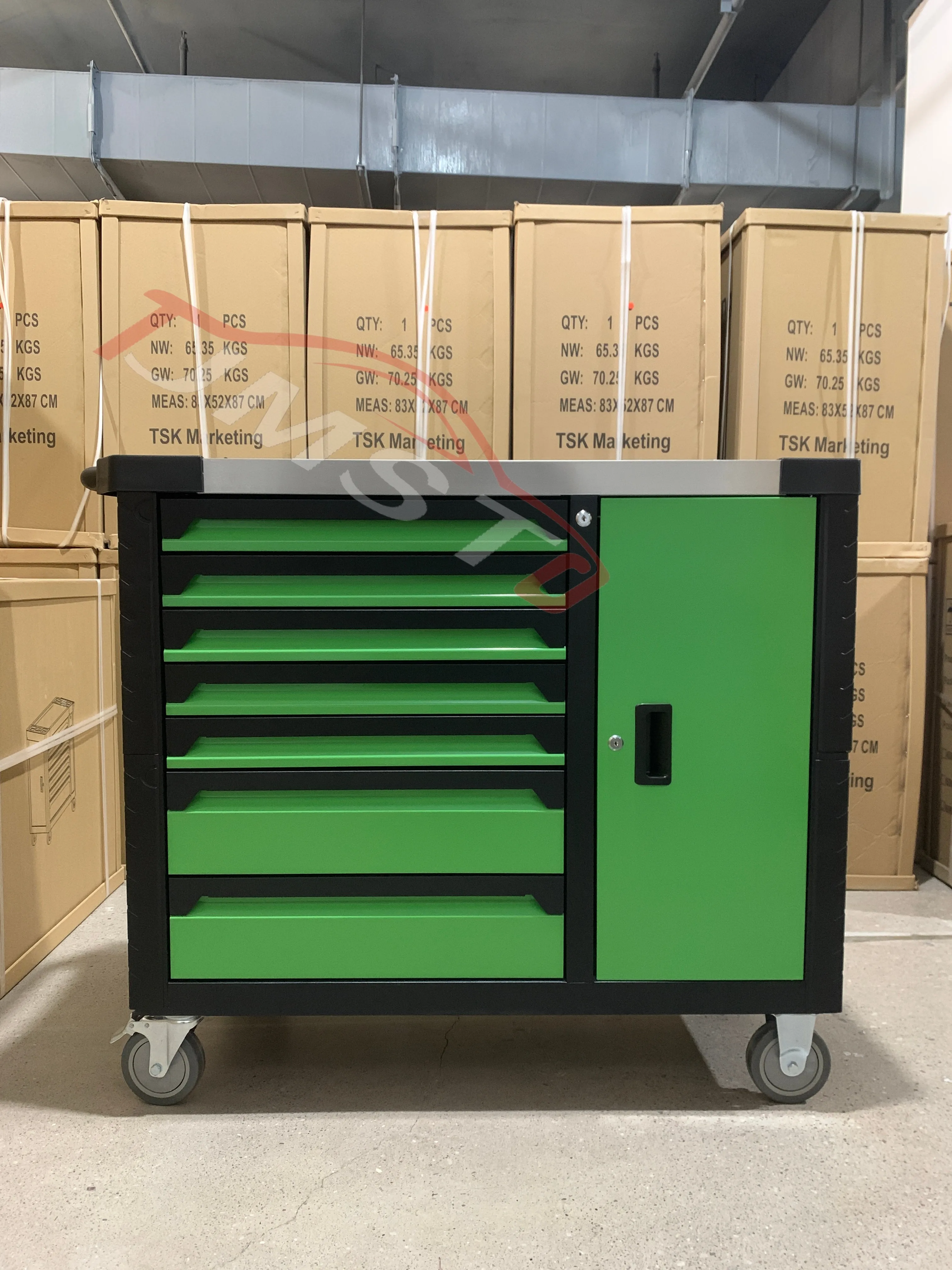 Cost Effective OEM 7+1 Drawer Workshop Storage Tool Cabinet Mobile SPCC Steel Tool Trolley 250kg Load Capacity Powder Coat