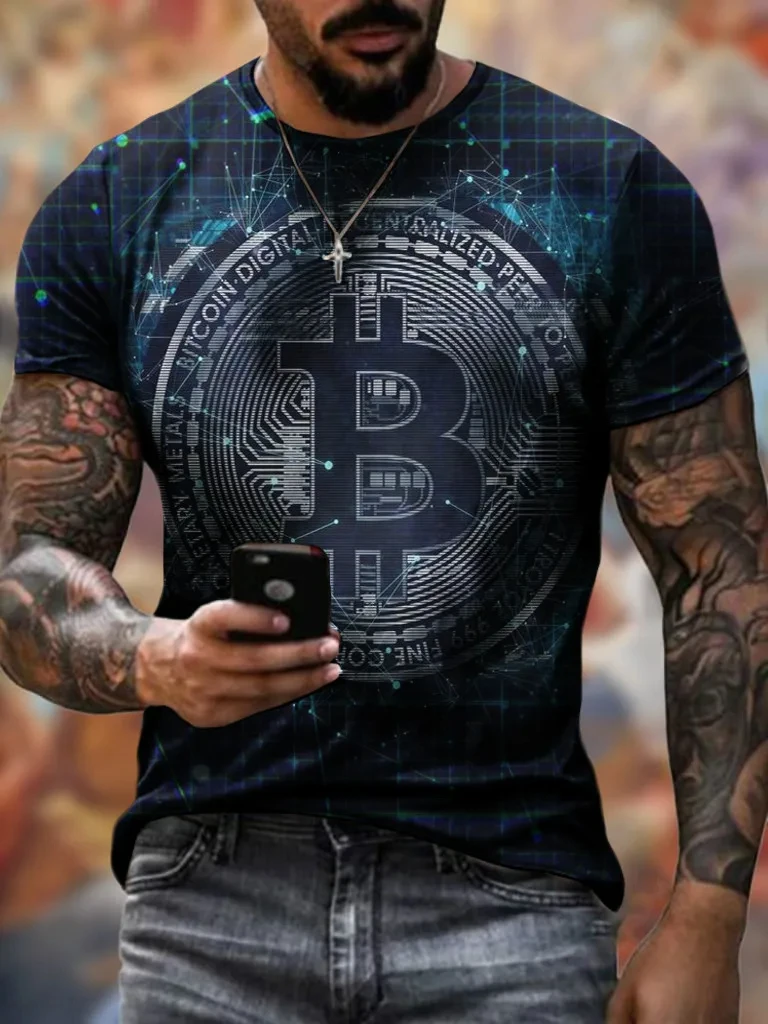 New Men Short Sleeve Oversized Harajuku Casual Bitcoin Print Shirt Popular Quick Dry T-Shirt Summer Men T Shirt Top Men Clothes