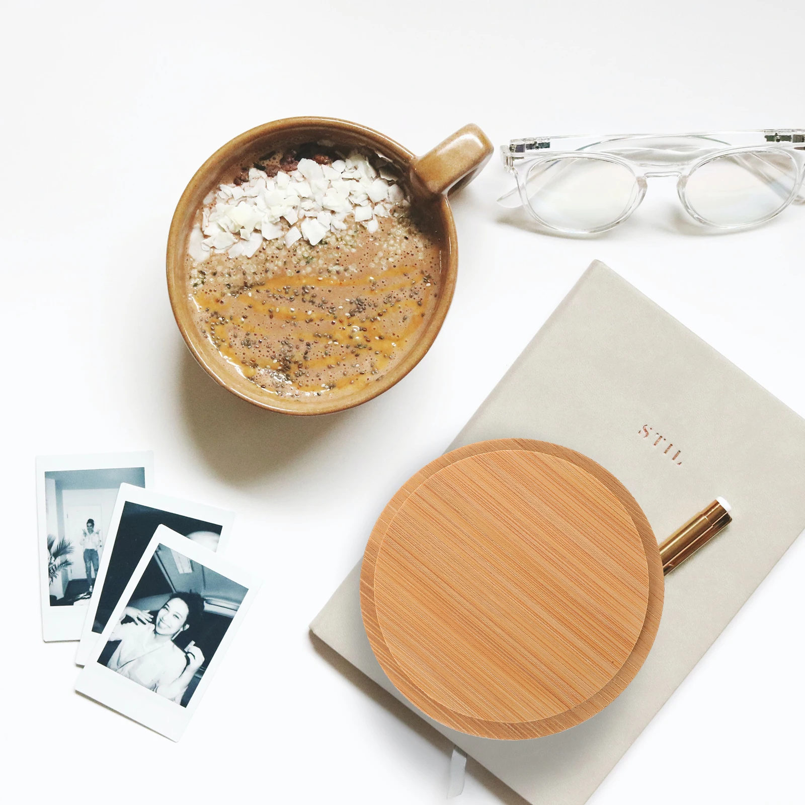 

3Pcs Bamboo Cup Lids Covers Smooth Surface Easy Clean Modern Design Home Kitchen Accessories Cup Lids Covers