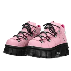 New Punk Style Women Shoes Lace-up heel height 6CM Platform Shoes Woman Gothic Ankle Rock Boots Metal Decor Woman Sneakers
