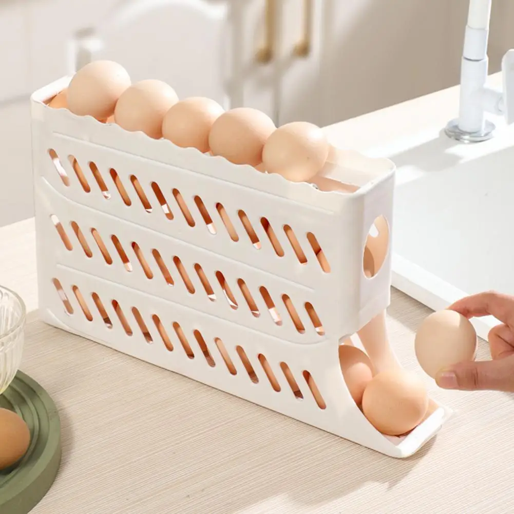 Egg Tray with Automatic Scroll-down Function Multi-tier Egg Organizer Capacity Fridge Egg Storage Box for Refrigerator for Diner