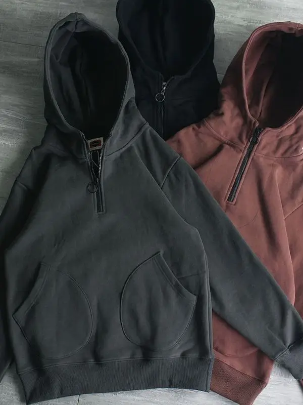 

Thiened American Retro Autumn Winter Hoodie Men's Casual All-Match Simple Sweatirt f Zipper Warm Polyester Fiber