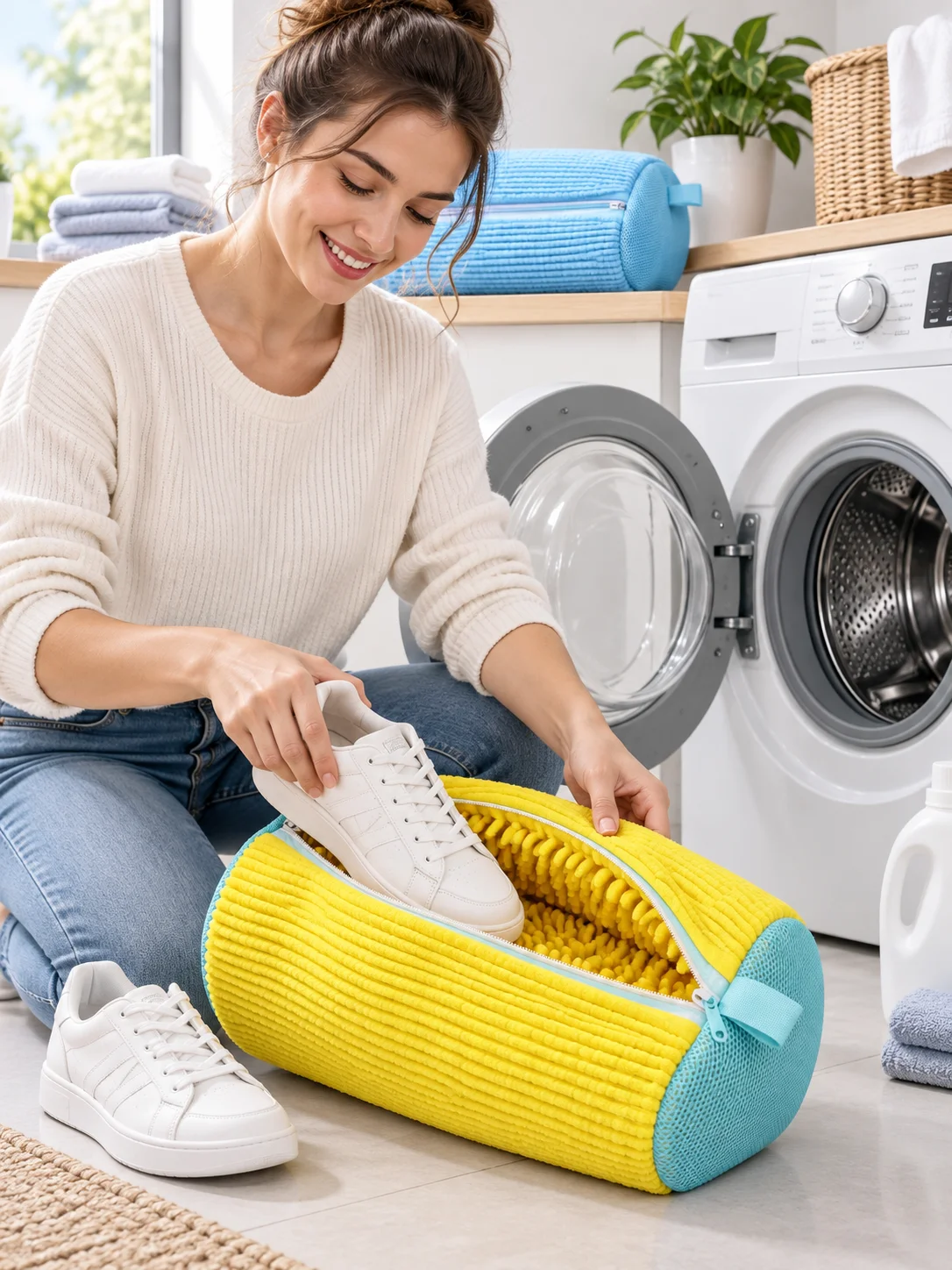 Wäschesack für Schuhe, Gepolsterter Netzschutz für Sneaker, Maschinenwaschbarer Trockensack aus Polyester, Wiederverwendbarer Sneaker-Pflegesack