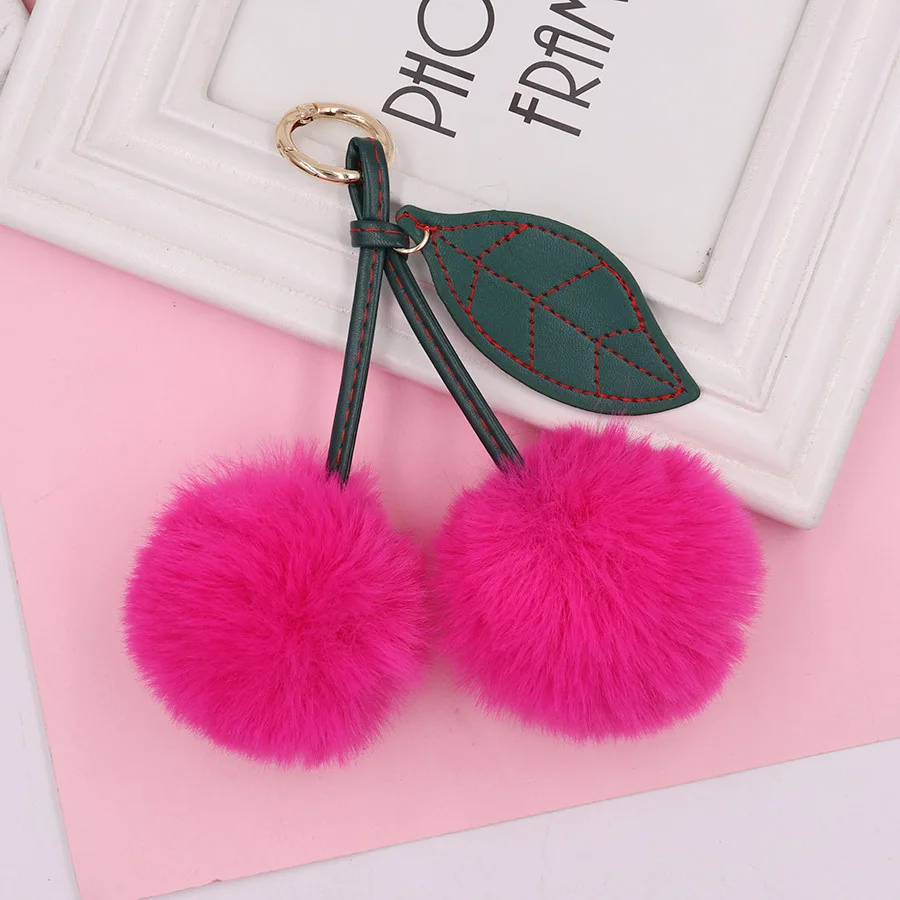 

30pcs/lot Wholesale Fruit Cherry Plush Women's Fur Ball Bag Schoolbag Pendant Car Key Ornament Toy Gift Key Chain Pta240