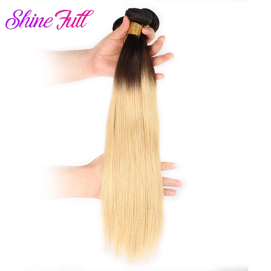 Black Roots 613 Human Hair Weave 1/3/4 Bundles Blonde Straight Human Hair 1B 613 Ombre Blonde Brazilian Straight Hair Bundles Re