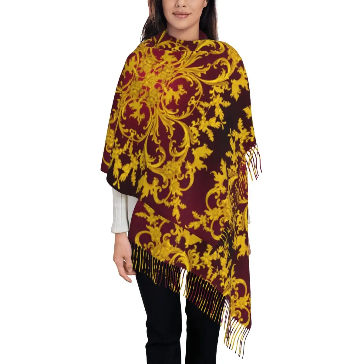 

Женские большие калейдоскопические шарфы в стиле рококо с цветочным принтом, женские зимние толстые теплые шаль с кисточками, европейский шарф в стиле барокко