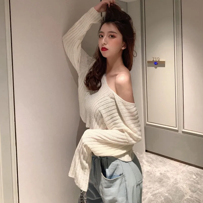 Thin Loose Lazy Long-sleeved Short Solid-color Simple Sweater 3 Colors Women Pullovers Sweaters