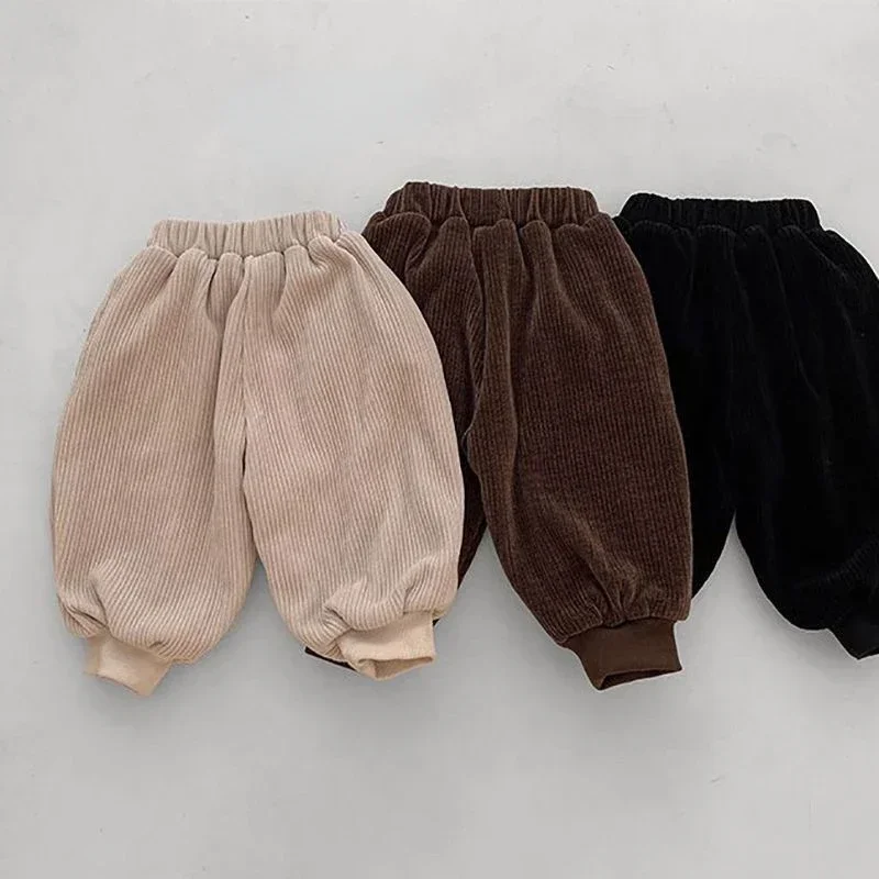 Spring and Autumn Baby Pants Winter Men and Women\'s Corduroy Plush Loose Lantern Pants Baby Solid Color Thickened Casual Pants