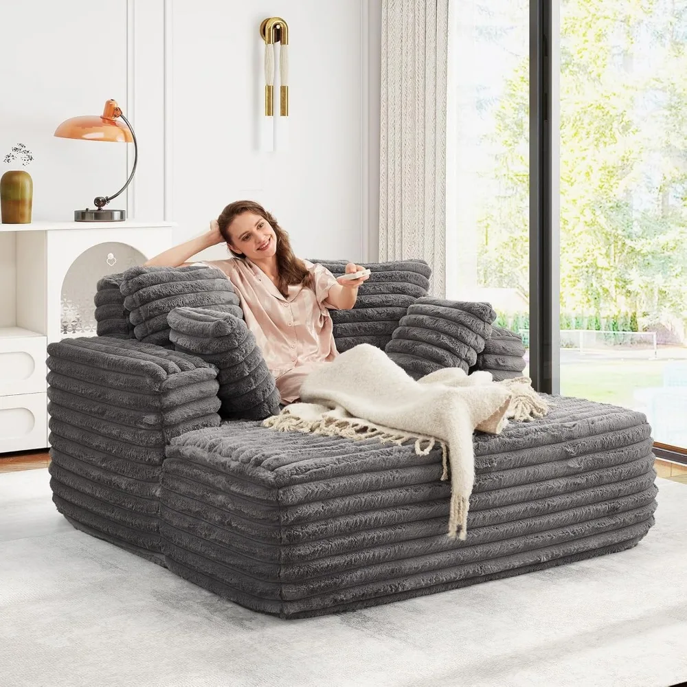 "Sedia chaise longue oversize in pelliccia sintetica felpata larga 56 pollici con divano letto e cuscini"