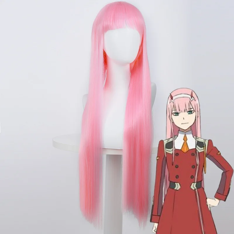 欧米風アニメコスプレウィッグ、ピンクのロングストレートウィッグヘッドピース