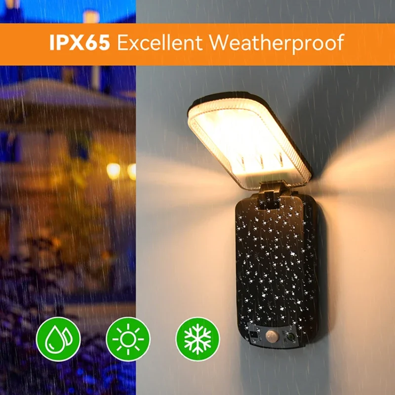 

Складная уличная солнечная лампа с дистанционным управлением, PIR-датчик движения, водонепроницаемый солнечный настенный светильник, 3 режима для садового уличного освещения