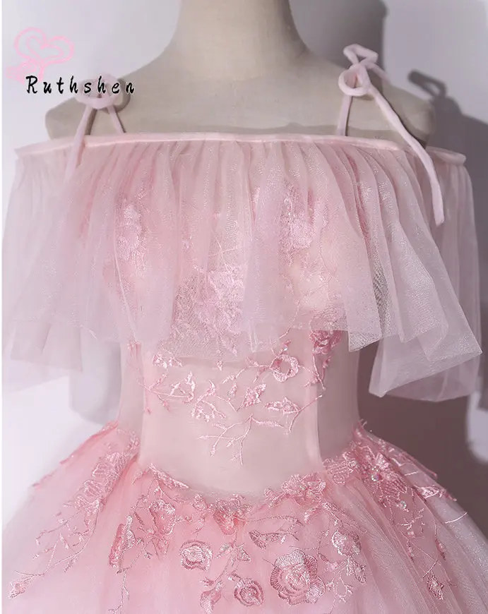 Vestido De baile rosa con hombros descubiertos, vestidos De noche transparentes con apliques De encaje, vestido De fiesta Sexy hinchado