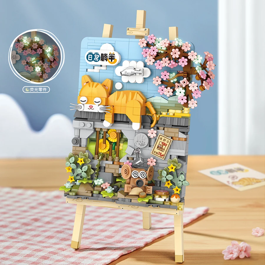 Animaux 3D mignons pour enfants, chats et souris, peinture de nuits de construction, jouets de puzzle à assembler soi-même, ornements de bureau,