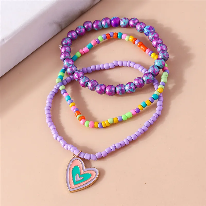 Aihua 3pcs/set Summer Beach Colorful Beaded Bracelets Set For Women Heart Shell Flower Charms Bracelet Bohemia Jewelry Gifts