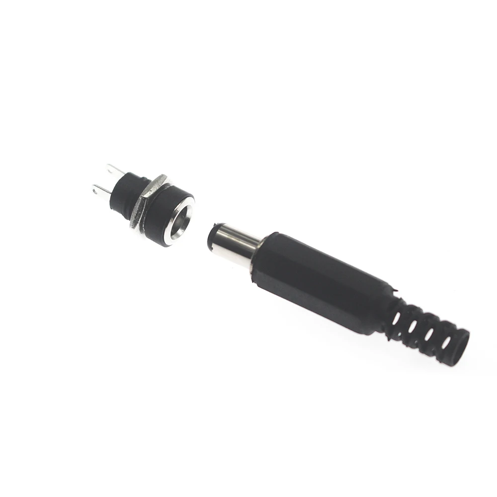 2/5/10Pair 5.5x21mm Dc Power Male Female socket Adapter 12V 55*2.1mm DC Power Suppl Plug lack Screw Nut Panel Mount Connector