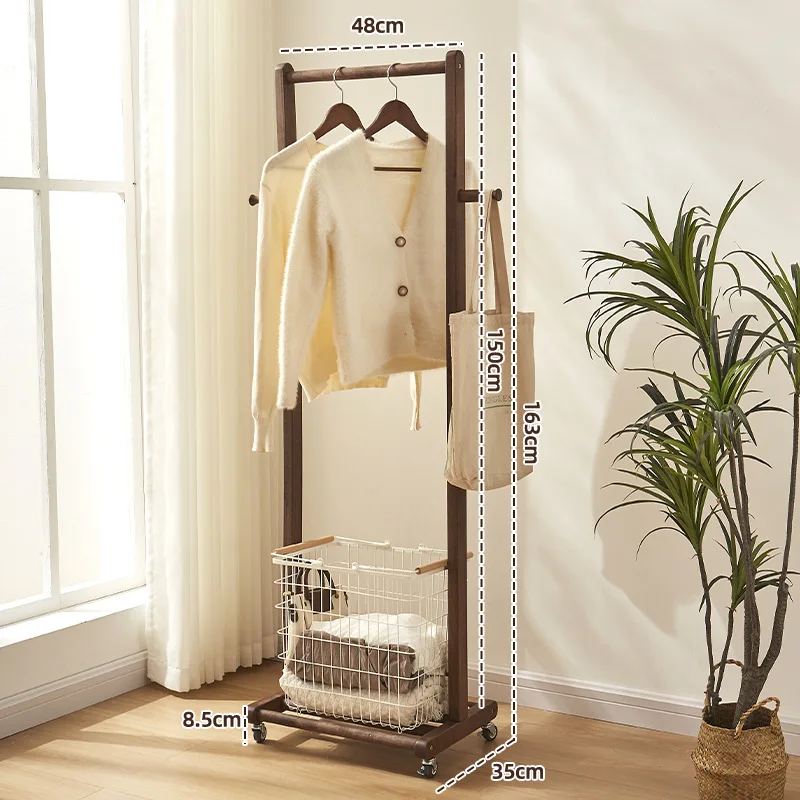 Solid Wood Floor Standing Clothes Rack with Casters for Bedroom Small Space Wardrobe Organizer Drop Shipping Direct from
