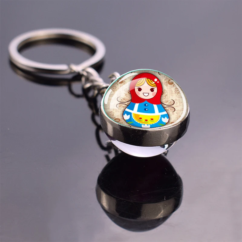 Russian Doll Keychain Matryoshka Doll Ball Charm Pendant Double Sided Handmade Keyring Gift Dropshipping