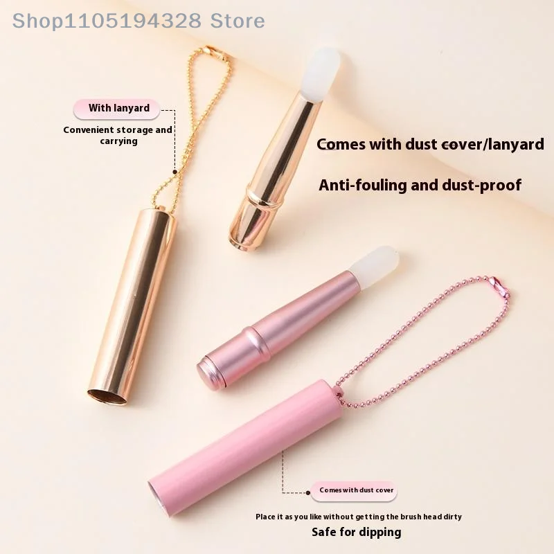 [MP] Mini cepillo de labios de silicona multifuncional con cadena de cubierta corrector máscara de labios brillo de labios aplicador de lápiz labial herramienta de belleza
