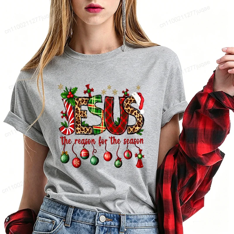 Vintage Tee Women's Round Neck T-Shirt Christmas Jesus The Reason for The Season Attitude T-Shirt Stylish Short Sleeve Shirts