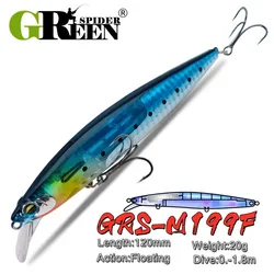 GREENSPIDER 120mm 19.5g 플로팅 미노우 플래시 블레이드가 포함된 전문 ​​품질 낚시 미끼 하드 플로팅 워블러 크랭크베이트