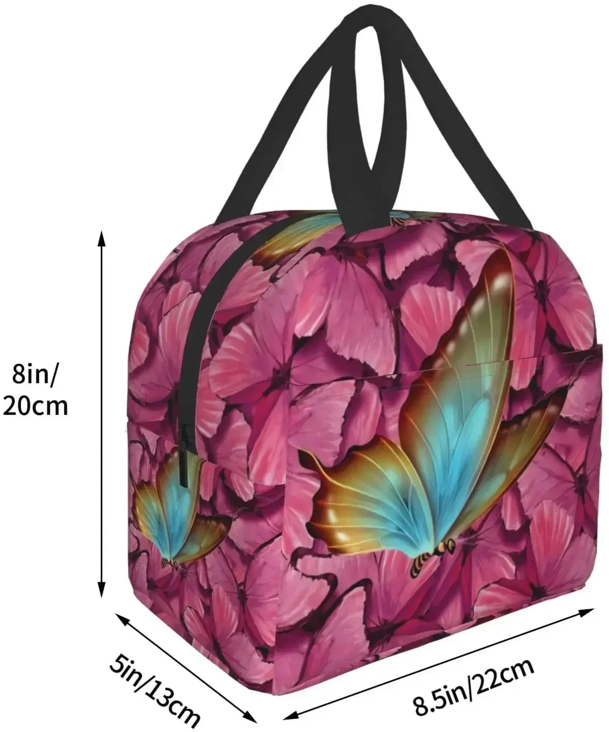 Bolsa de almuerzo con aislamiento de mariposa de colores rosas, bolsas de almuerzo portátiles para niñas y mujeres, fiambrera reutilizable a prueba de fugas, Picnic, viaje, trabajo