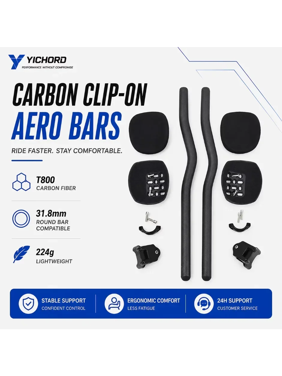 AliExpress YICHORD Carbon Clip-On Aero Bars T800 Triathlon Aerobars 31.8mm Round Handlebar Extensions 30° 55° TT Time Trial