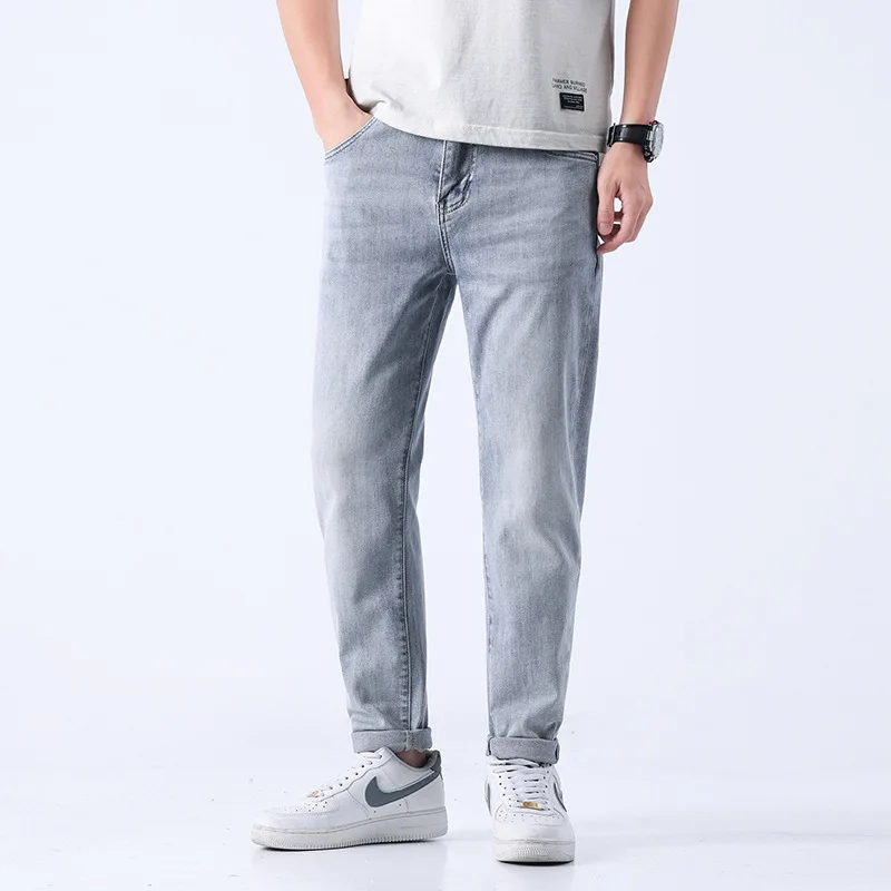Light Gray Jeans Men's Spring and Summer Affordable Luxury Fashion Men's Casual All-Matching Slim Fit Skinny Stretch Pants