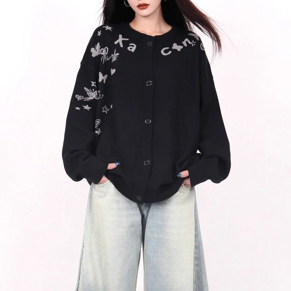 Winter New Men's Y2K Graphic Long-Sleeve Sweater Unisex American Retro Fashion Trend High Street Casual Loose Niche Men's Top