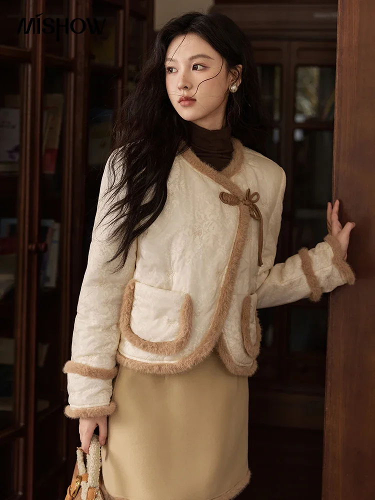 

MISHOW Chinese Style Skirts Women Separately 2024 Winter New Warm Frog Fastening Asymmetric Tops Senior Skirts MXD36W0501