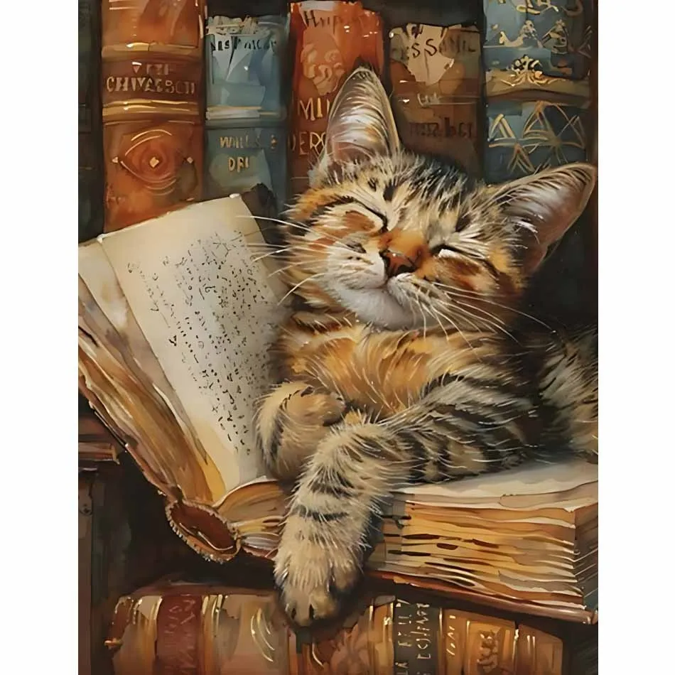 

1pc Frameless Professional Art Use, DIY Painting by Numbers for Adults less - Sleepy Kitten on Canvas for Home Decor, Relaxing C