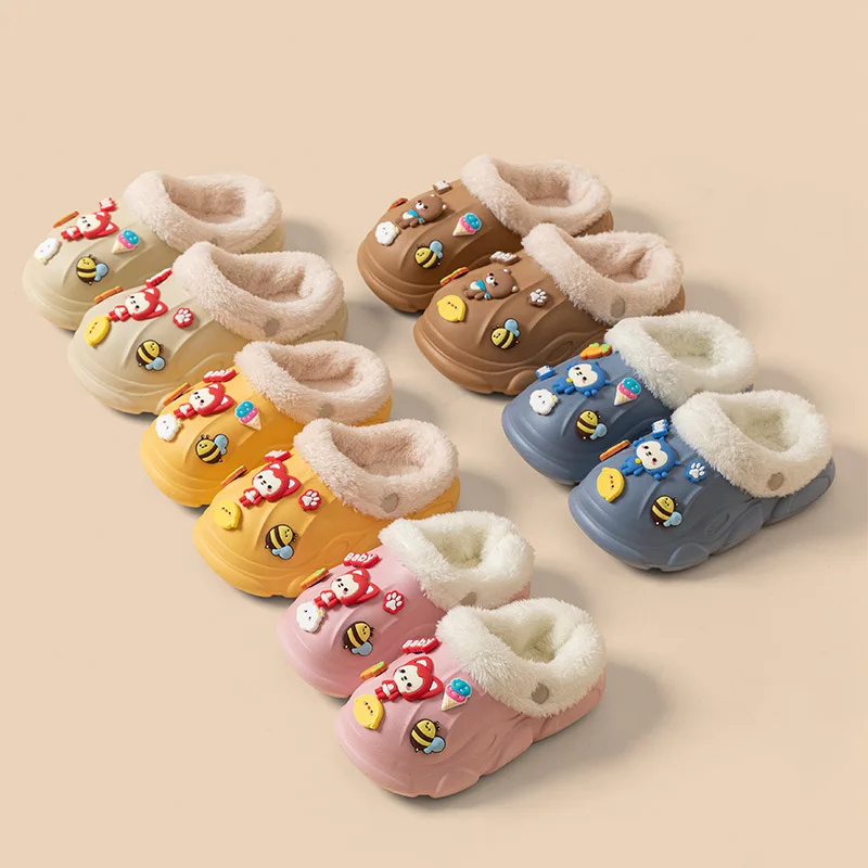 Winter children's soft home thickened household thick bottom parent-child non-slip warm children wear removable cotton slippers