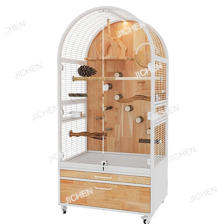 

JC parrot bird cage solid wood home large luxury villa bird splash-proof special transparent glass bird cage