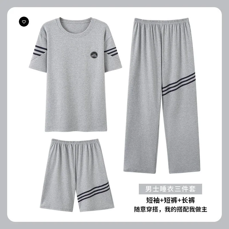 Plus Size L-4XL Men\'s Pajamas Sets Cotton Summer Shorts Loose Pijama for Men Fashion Mens 3Pcs Sleepwear Letter Printed Homewear