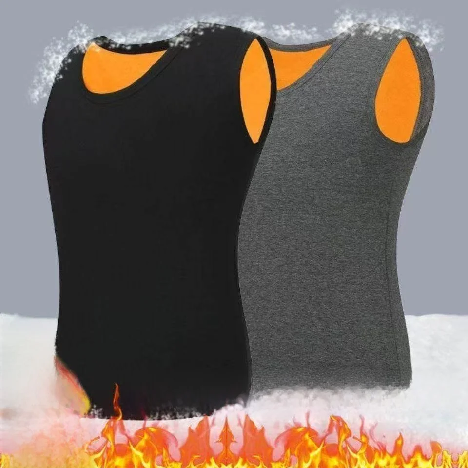 

Мужской теплый облегающий жилет из золотистого бархата с двусторонним флисовым утеплителем и круглым вырезом для осени и зимы