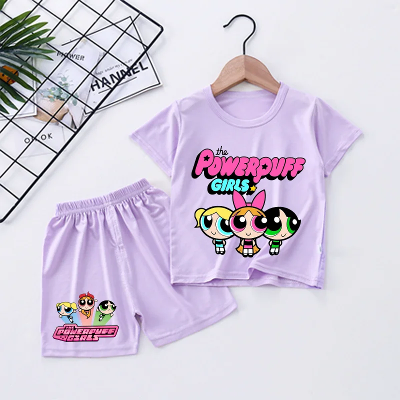 

2pcs The Powerpuff Girls Pajama Set Modal Soft Sleepwear Top Home Summer Shorts Suit Pyjamas Kawaii Anime T-shirt Nightwear Gift