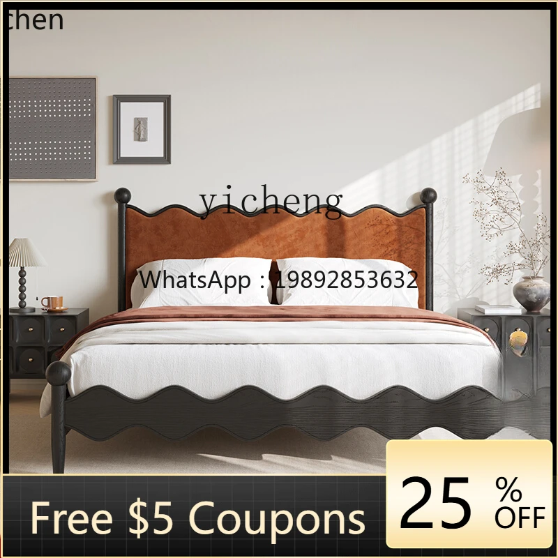 

YFY retro solid wood double bed autumn and winter waves antique master bedroom bed home accessories