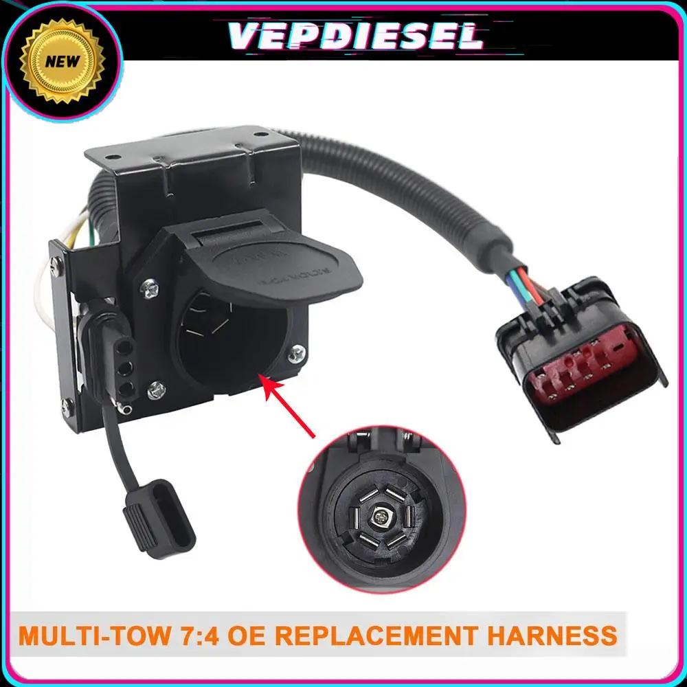 1Set Plug-In Simple Tow Harness Trailer 7:4 OEM Connector for Dodge RAM w/ Factory 7 Way 4 Way Flat Trailer Connector Car Parts