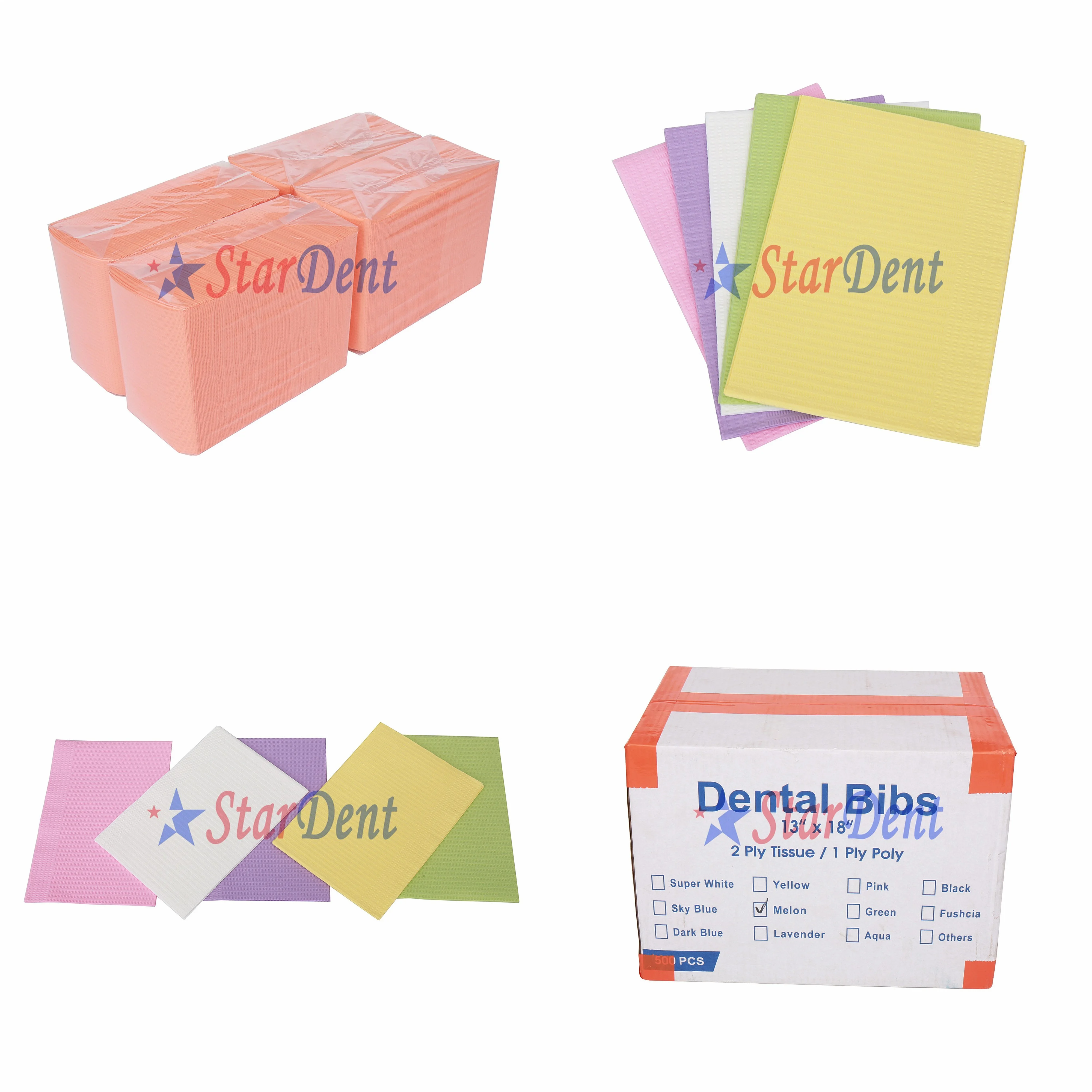 3 Layer Waterproof Disposable Dentals Bibs Colorful Polyester Dentals Bibs 125 pieces/bag