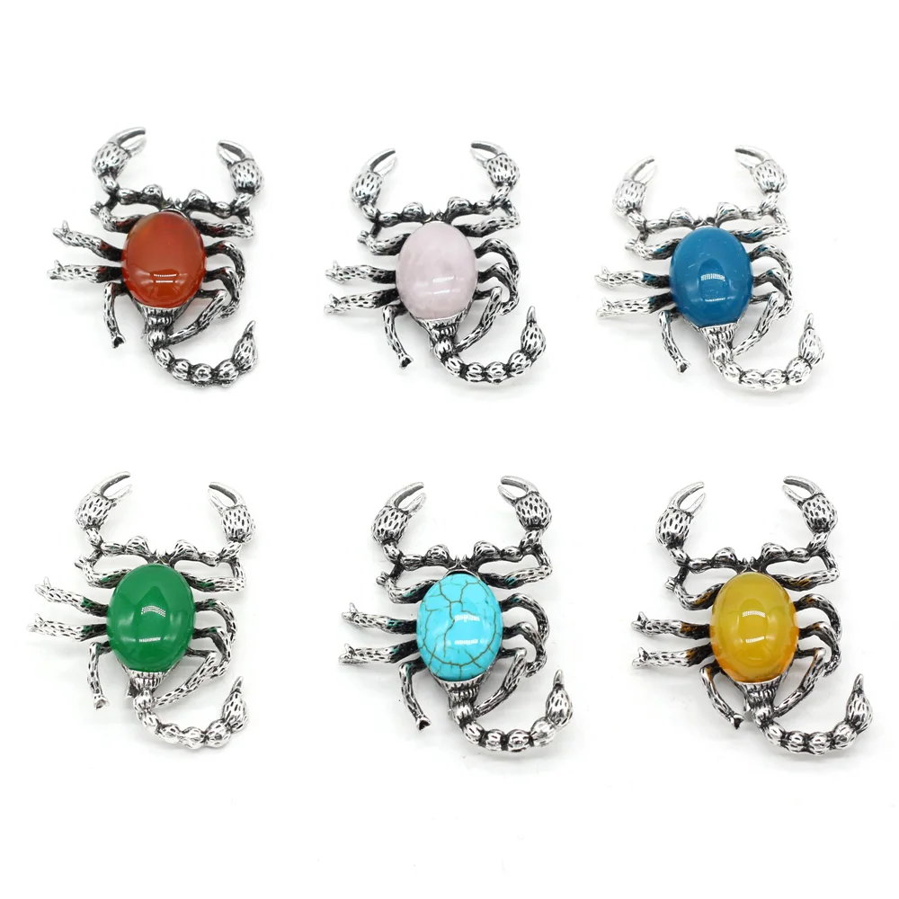 32x52mm Natural Stone Crystal Dual Purpose Brooch Pendant Alloy Scorpion Shape Charms for Jewelry Making DIY Necklace Accessory