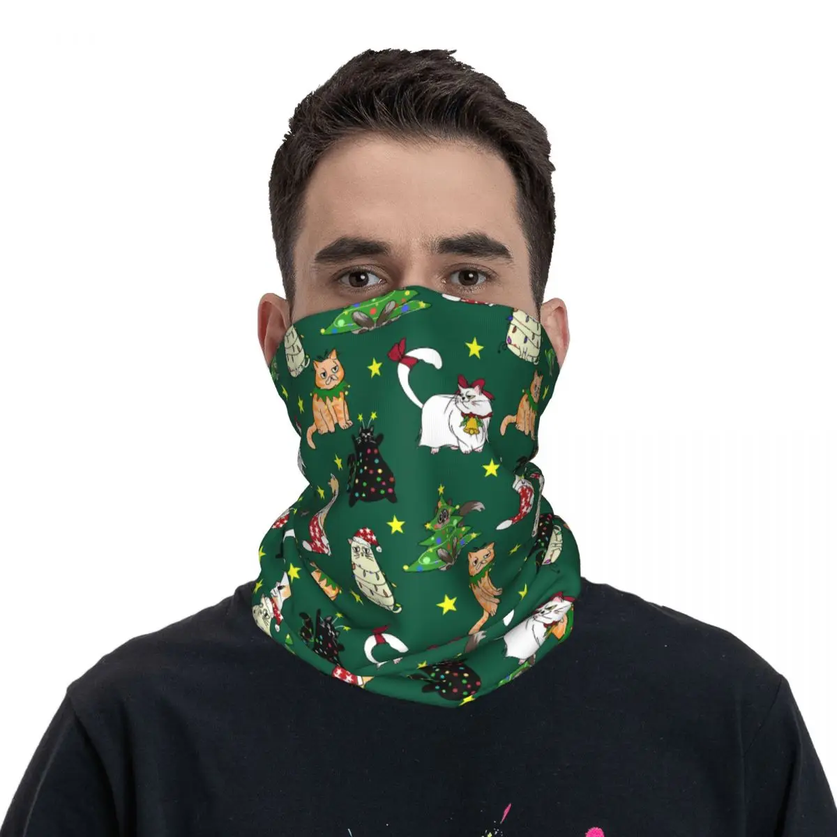 Natal gato bandana pescoço gaiter impresso envoltório máscara cachecol quente balaclava caminhadas pesca para homens mulheres adulto respirável