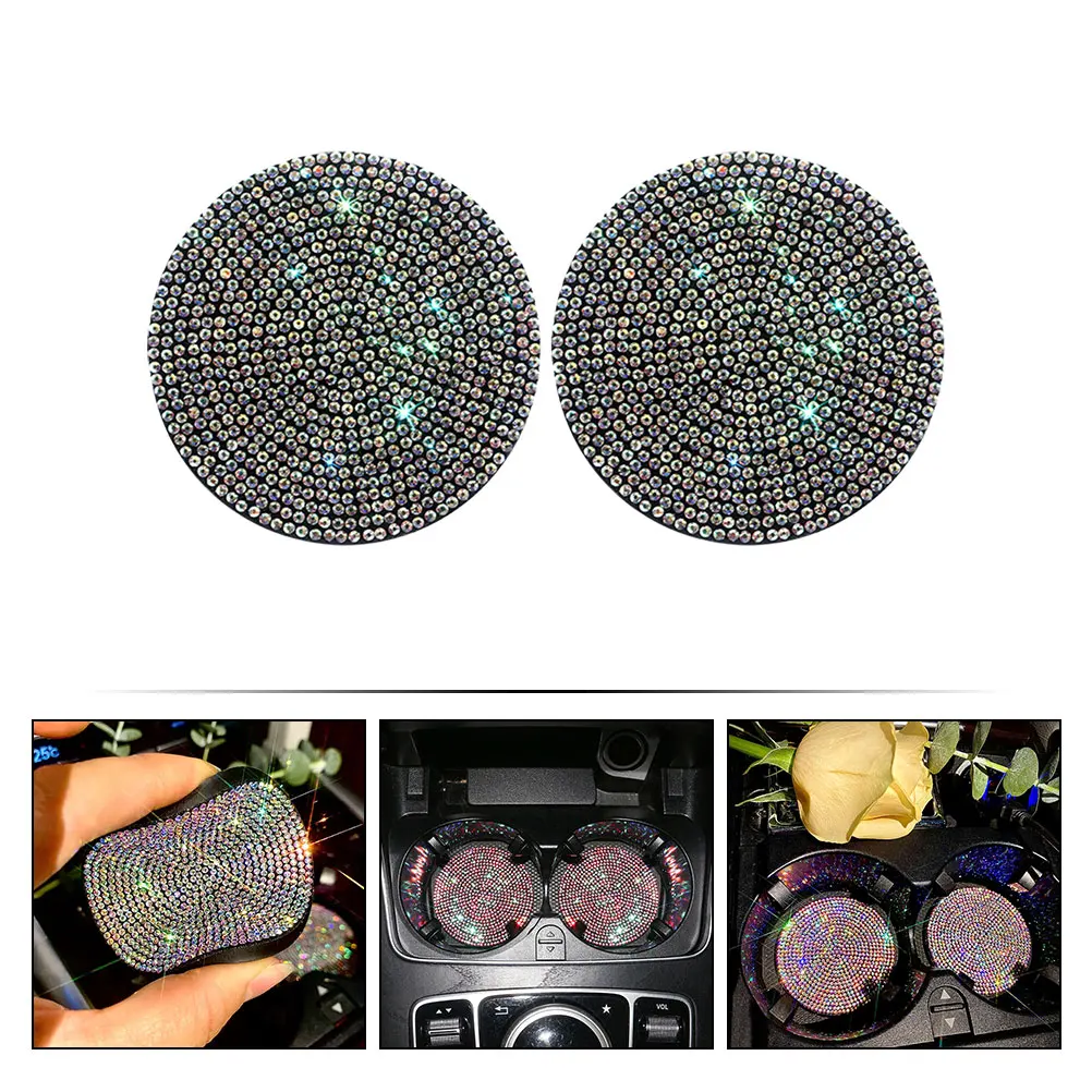 

2pcs Anti- Coasters Car Accessories Auto Cup Holders Non-S Pvc Crystal Rhinestone Coasters For Vehicle Home Office