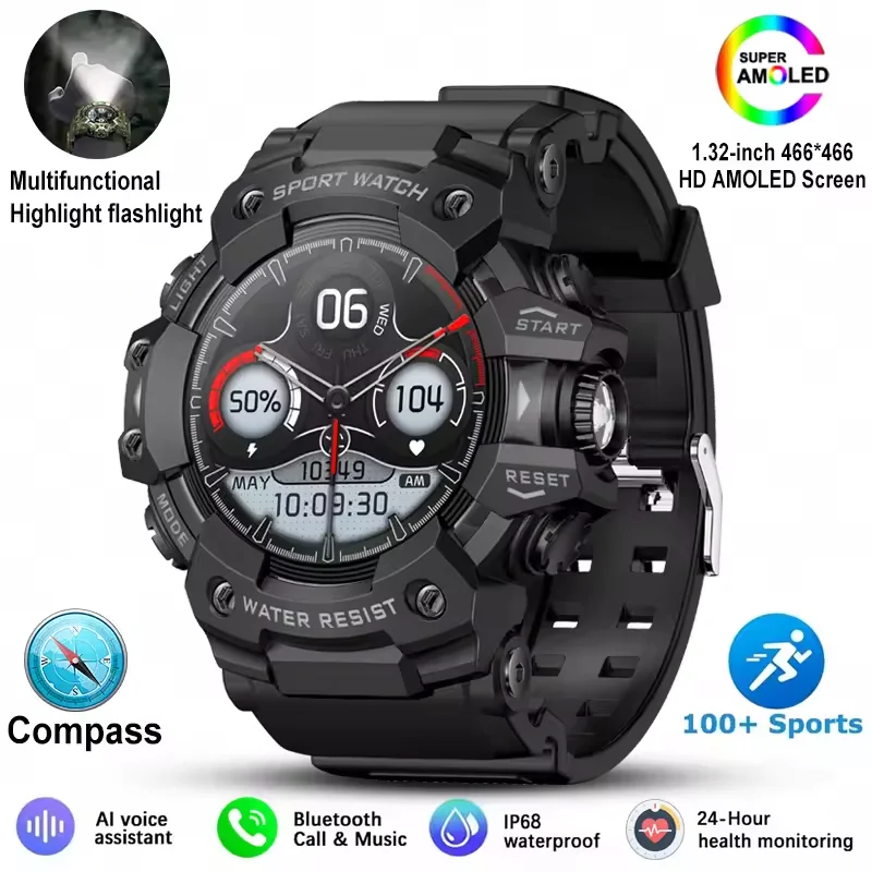 

LC21 Outdoor Sports Smart Watch Men Women With LED Flashlight Compass SOS Fitness Monitor BT Calls IP68 Waterproof Smartwatch