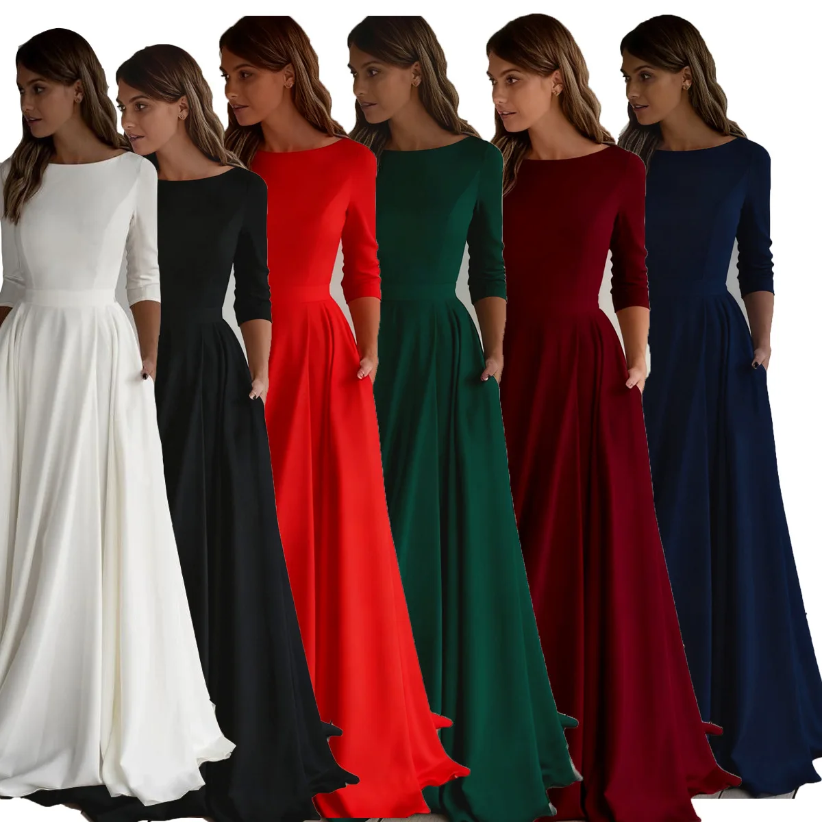 

2026 New Simple Long-Sleeve Bridal Travel Photography Long Light Wedding Dress White Round Neck Long Dress In Multiple Colors