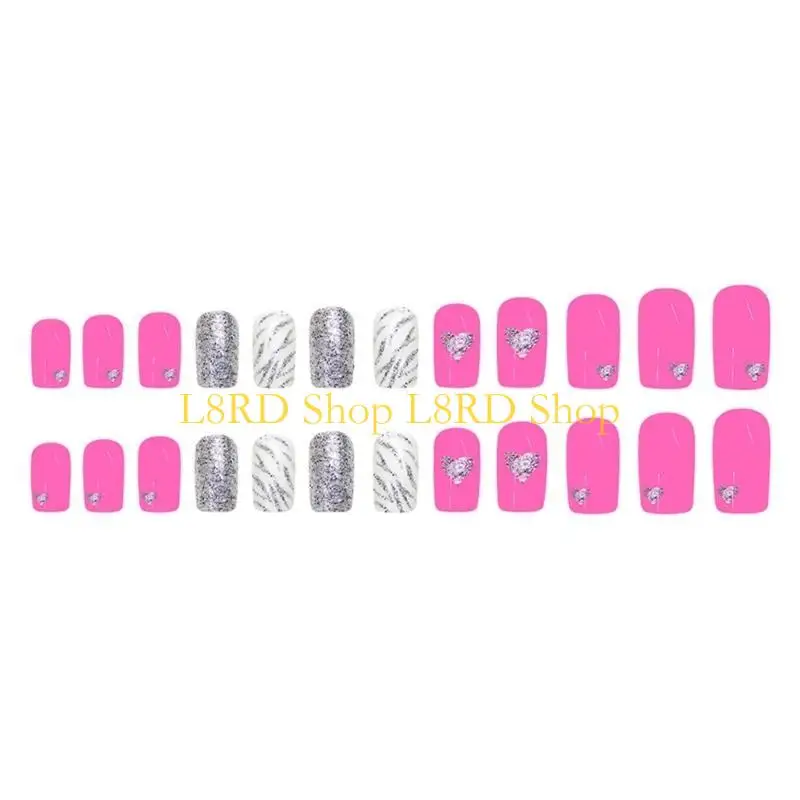 l8rd 24pcs เงินระยิบระยับเล็บกดเล็บทำเล็บสำหรับวันวาเลนไทน์