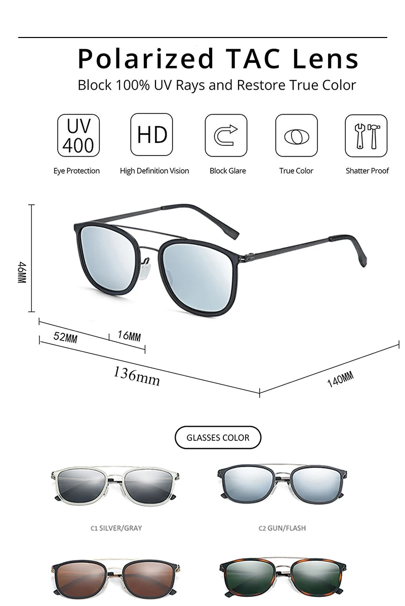 Zenottic retro runde polarisierte sonnenbrille-unisex doppelbrücke schatten sonnenbrille bt6301 – Detail 9