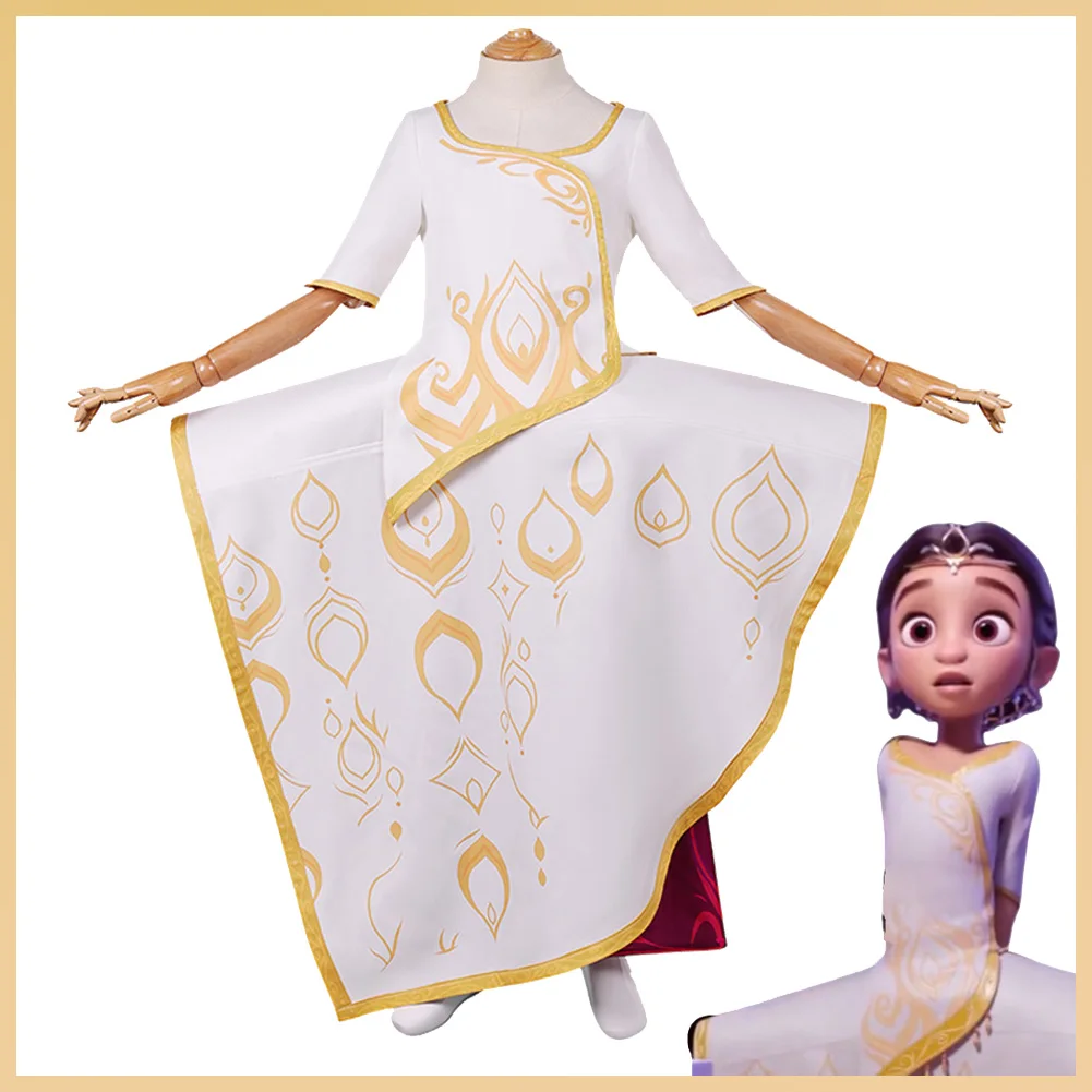 

Cartoon Spellbound Costume Disguise Princess Ellian Cosplay Fantasy Child Girls White Dress Clothing Kids Teen Outfits Children