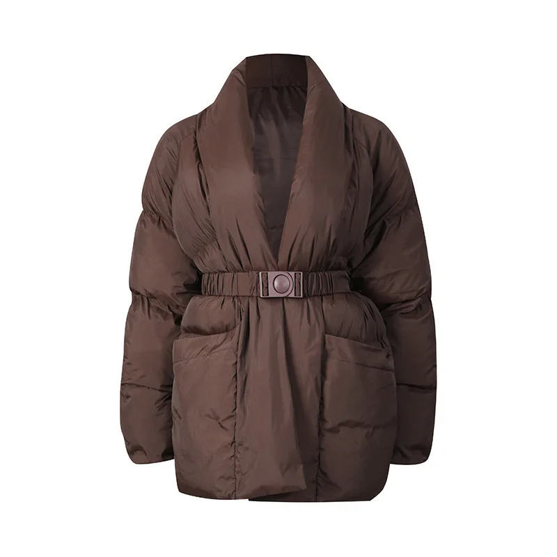 

EAEOVNI, новая зимняя женская куртка на хлопковой подкладке, модная однотонная теплая куртка с v-образным вырезом и длинными рукавами, повседневная одежда