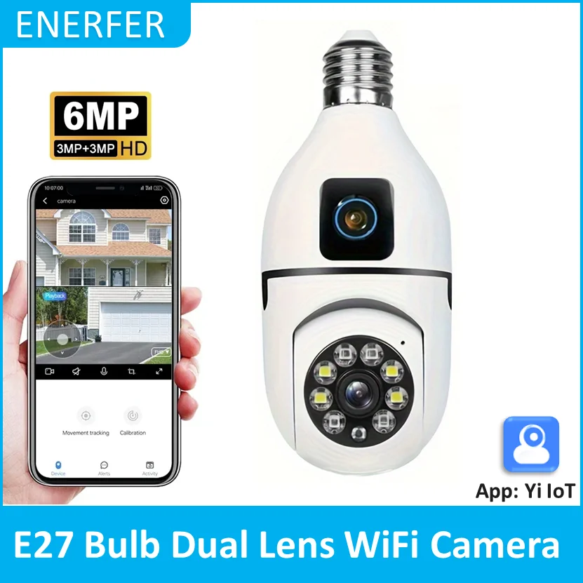 6MP E27 Bulb Dual Lens WiFi Camera Indoor Body Tracking Wireless Color Night Vision Bidirectional Audio Camera YI IoT App